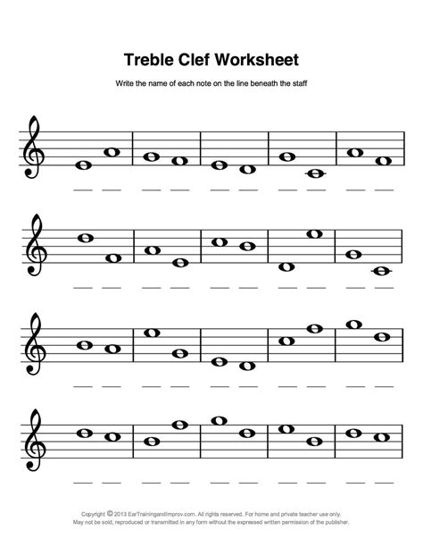 identify treble clef notes worksheet