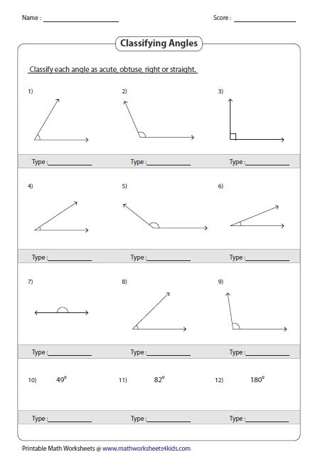 Identifying angles worksheet