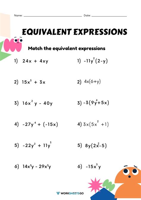 identifying equivalent expressions 6th grade worksheet