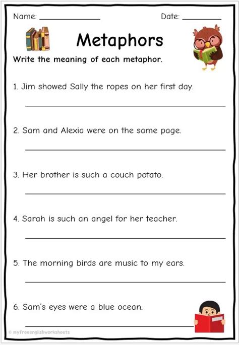 identifying metaphor worksheet 5th grade
