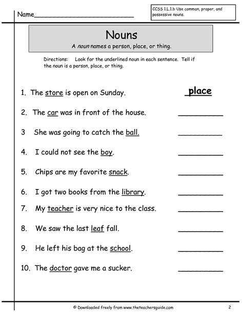 identifying nouns worksheet grade 7