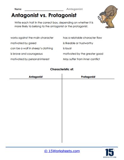 identifying protagonist and antagonist worksheet