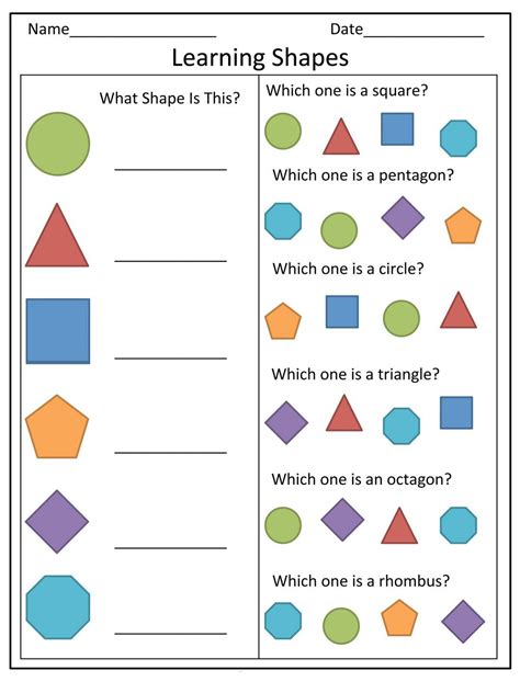 identifying shapes worksheets preschool
