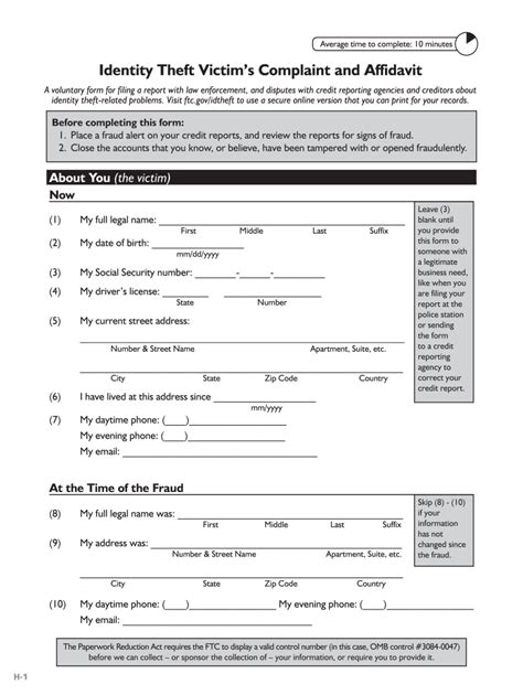 identity theft affidavit fill out and print