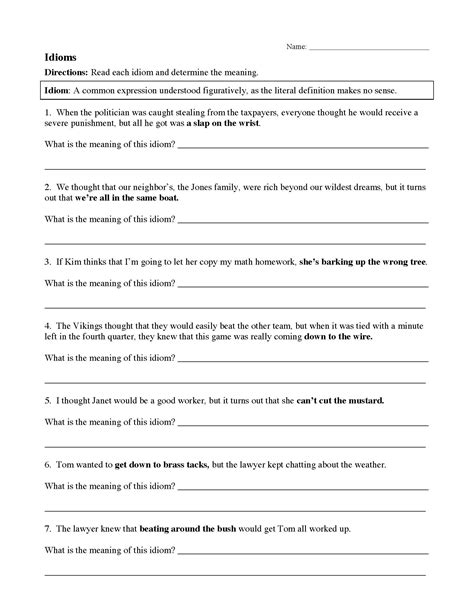 5 Idiom Worksheets