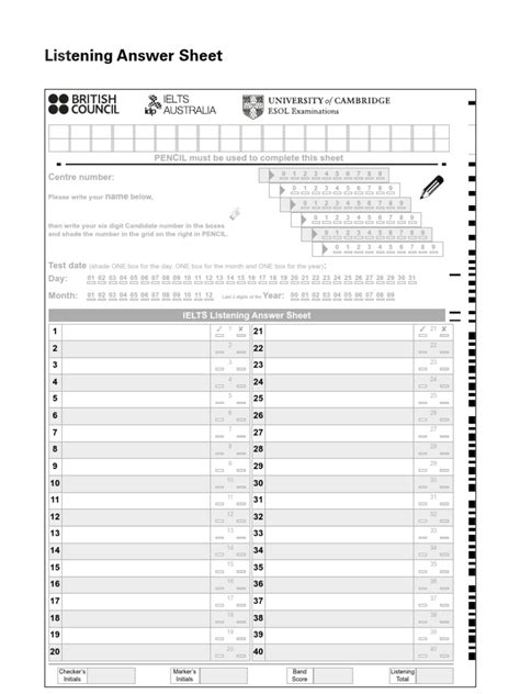 ielts listening answer sheet sample