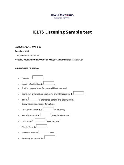 ielts listening sample test pdf