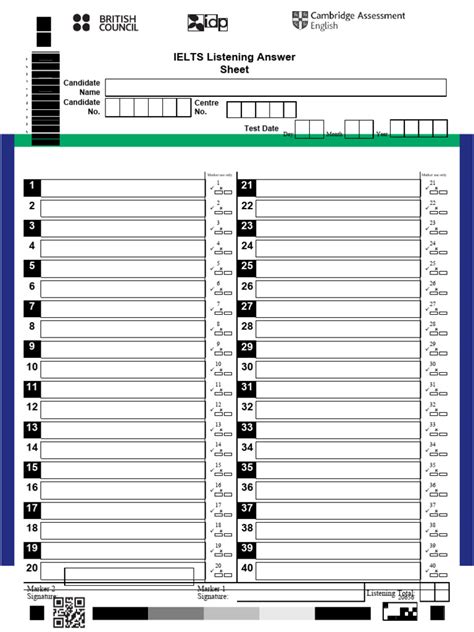 ielts question paper and answer sheet