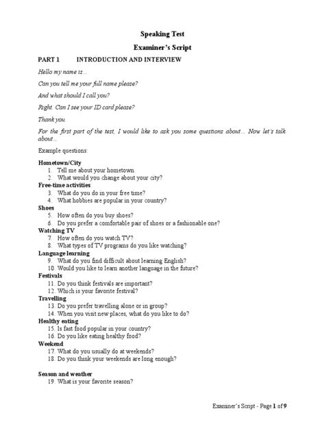 ielts speaking examiner script