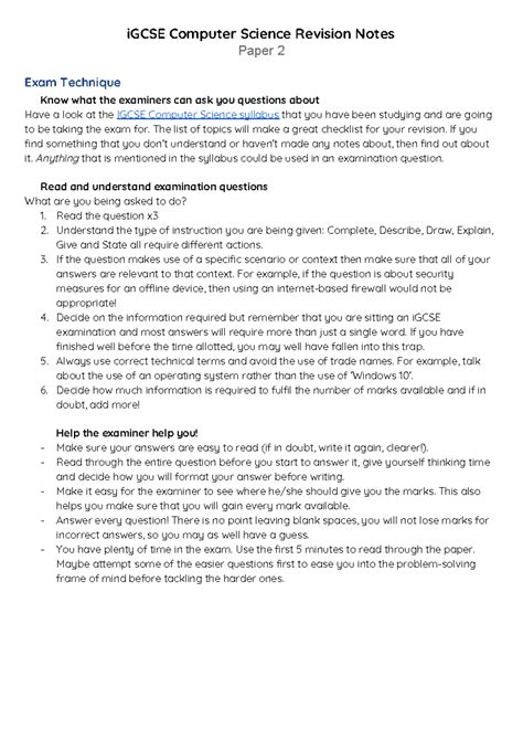 igcse computer science paper 2 revision