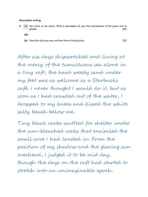 igcse descriptive writing examples pdf