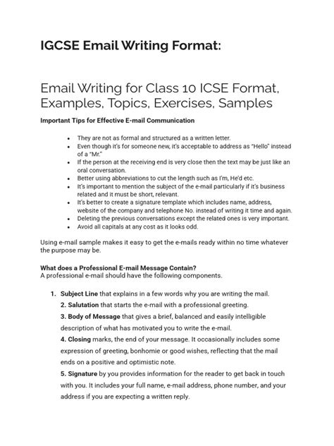 igcse email writing samples pdf