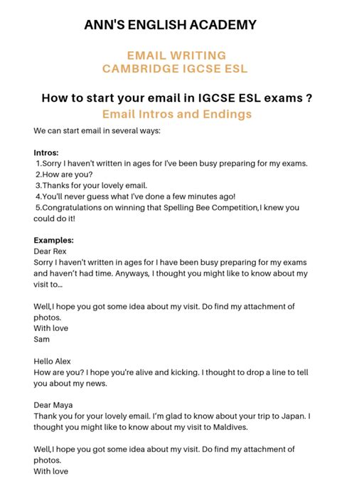 igcse english email format