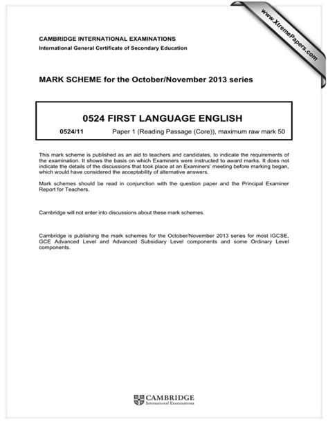igcse english first language mark scheme