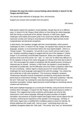 igcse english literature model answers edexcel