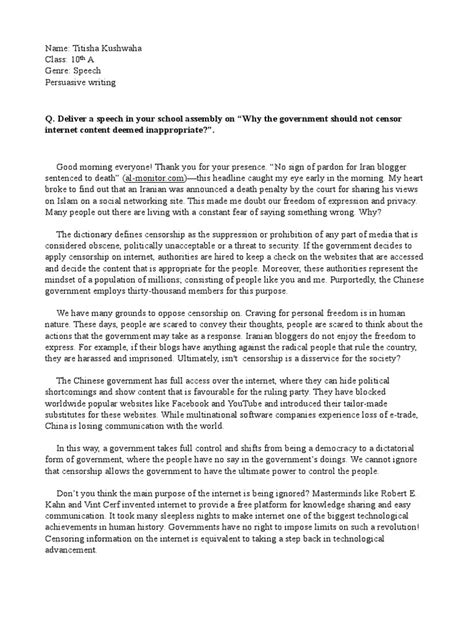 igcse speech sample