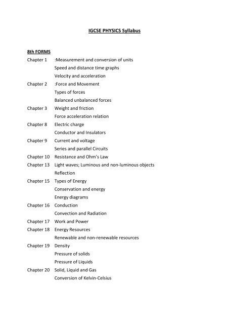 igcse syllabus for grade 10 physics