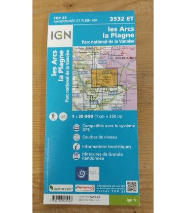 Carte IGN Les Arcs La Plagne 3532ET Bleu