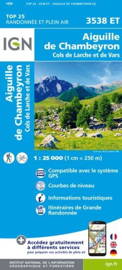 Carte IGN Top25 3538ET aiguille de Chambeyron, cols de Larche et de Vars