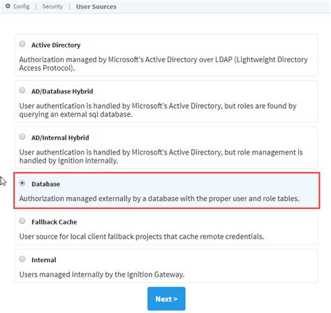 Ignition Database User Source
