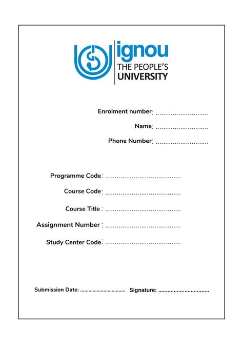 IGNOU Assignment Front Page & Cover Page Download in PDF