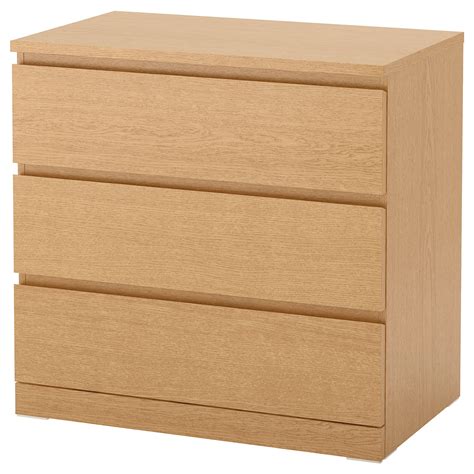 ikea malm oak chest of 3 drawers