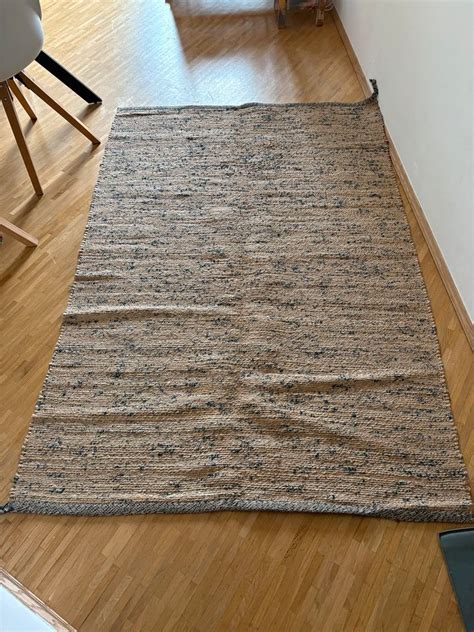 MELHOLT Teppich flach gewebt, Handarbeit natur/dunkelblau, 133x195 cm