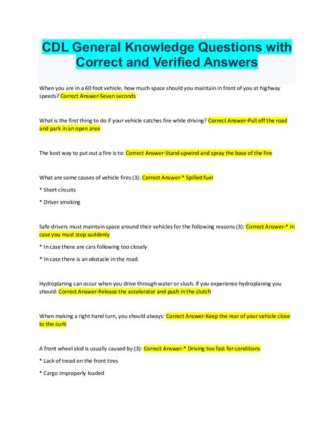 illinois cdl general knowledge test answers