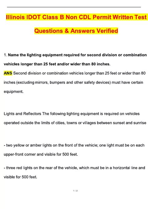 illinois class b non cdl practice test