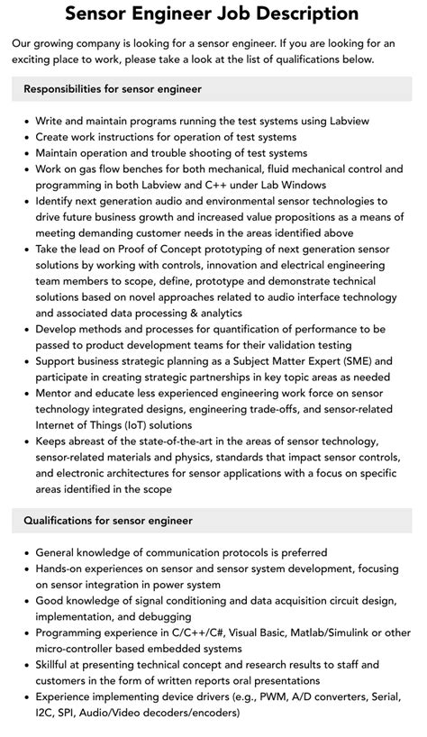 Image Sensor Job Description