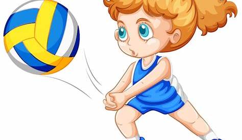 Linda niña jugando al voleibol. Jugador Vector de Voleibol Pequeño