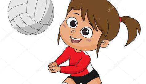 Dibujos animados de niños jugando voleibol. Vector clip art ilustración
