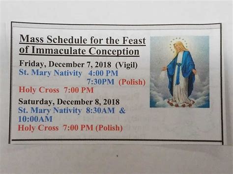 immaculate conception mass schedule