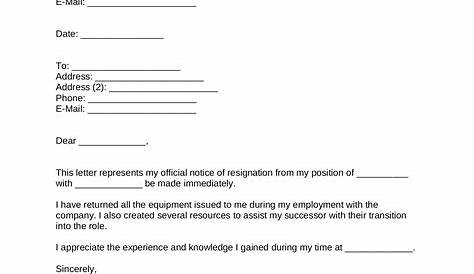 Immediate Resignation Letter Examples Pdf Sample Collection