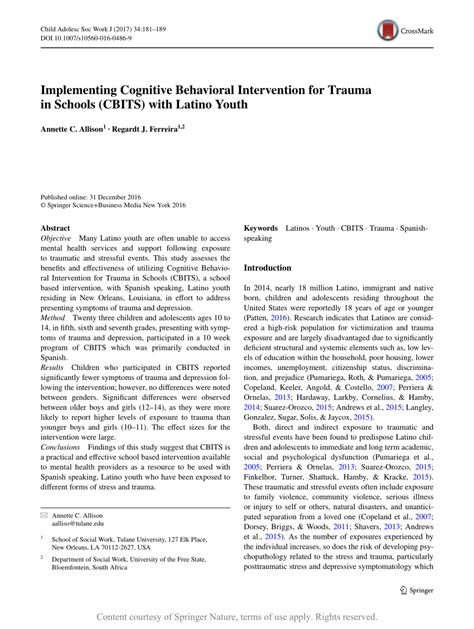 implementing cognitive behavioral intervention for trauma in schools cbits with latino youth