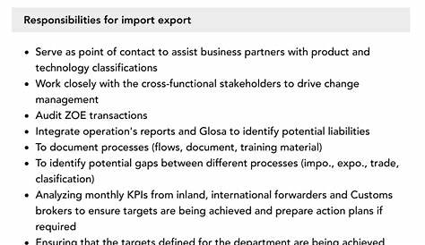 Typical job description import export manager