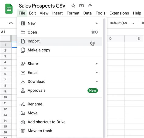 import csv into google sheets app