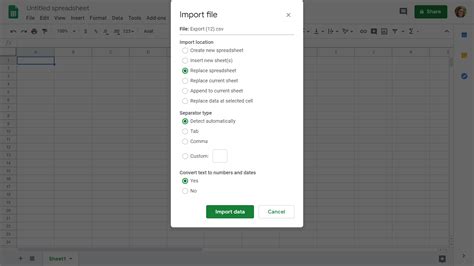 import csv into google spreadsheet