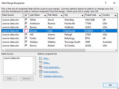 import mail merge list from excel