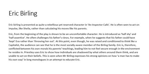 importance of eric in an inspector calls