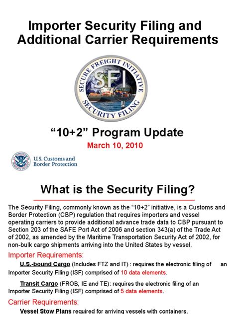 importer security filing and additional carrier requirements