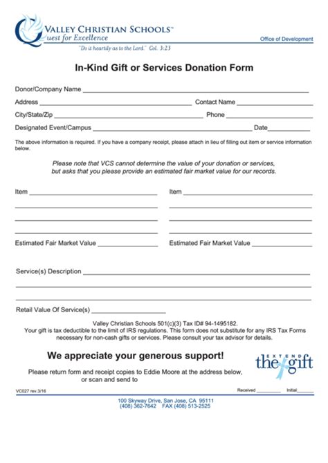 in kind services form template