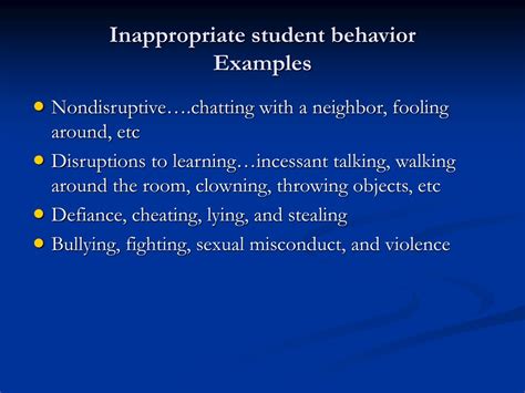 inappropriate behavior examples for students