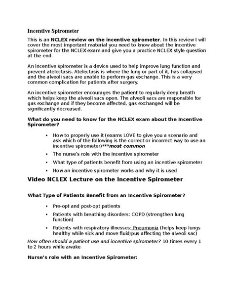 Incentive Spirometer Nclex Questions