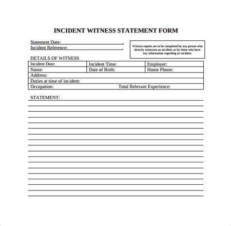 incident report witness statement template