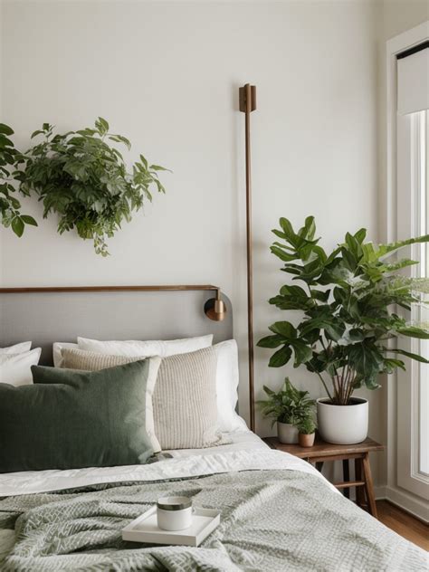 incorporating plants and greenery in a bedroom with 2 windows