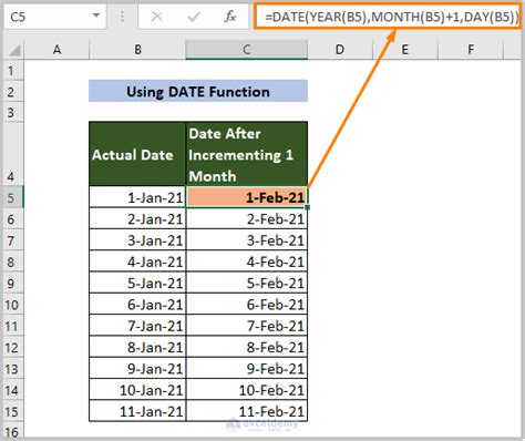 increment date by 1 month in excel