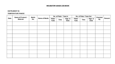 Incubator Log Sheet