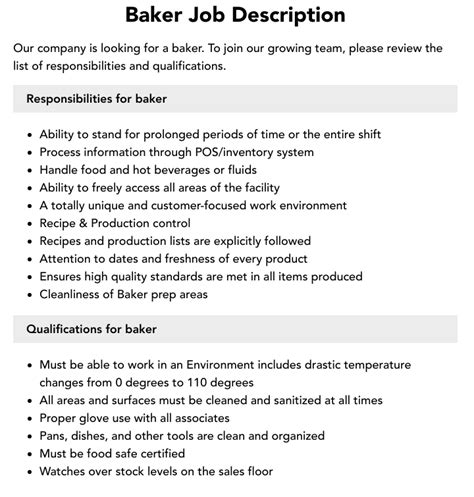 Indeed Baker Job Description