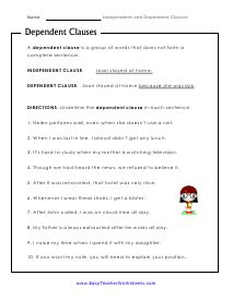 independent and dependent clauses worksheet 5th grade